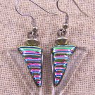 DICHROIC Glass EARRINGS Pink Magenta Triangle Shards Clear Dangle Surgical 1"