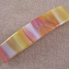 Hair BARRETTE Fused Stained GLASS 3.5" 9cm Orange Yellow White Red Tie Dye Swirl