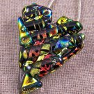 HEART Dichroic Fused Glass PENDANT & PIN Copper Gold Orange Shard Chip Sprinkles
