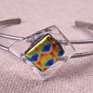 Dichroic Cuff Bracelet ADJUSTABLE Gold Orange Rust Blue Halo Dots GLASS 2cm 3/4"