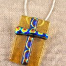 Dichroic Fused Glass CROSS PENDANT PIN COMBO Copper Gold Black Halo Accents