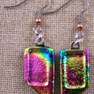 DICHROIC Earrings Gold Teal Blue Pink TIE DYE Layered Abstract Dangle 3/4" 16mm