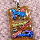 DICHROIC Fused Glass PENDANT Slide Amber Blue Gold Copper Crinkle Abstract Shard