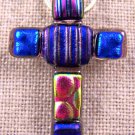 Cross PIN PENDANT Dichroic Fused Glass Purple Violet Cobalt Blue Pink Layered