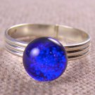 Tiny Adjustable Glass Ring - 1/4" 6mm 7mm Cobalt Sapphire Blue Metallic Dot