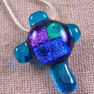 Cross PIN PENDANT Dichroic Fused Glass Turquoise Teal Blue Green Purple Nugget