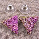 DICHROIC Post EARRINGS 5/8" 2cm Pink Magenta Golden Crinkle Triangle GLASS STUD