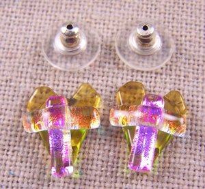 DICHROIC Post EARRINGS Heart & Cross Amber & Opal Pink Golden Copper GLASS STUDS