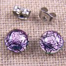 Tiny DICHROIC Post EARRINGS 1/4" 7mm Pastel Silver PINK Fused GLASS Dots STUDS