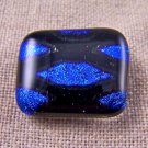 DICHROIC Fused Glass Cobalt Blue Oval Black Small 1" Brooch Pin SALE Patterned