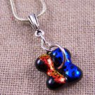 Dichroic Fused Glass Cobalt Deep Blue Orange PENDANT Reversible Overlap Square