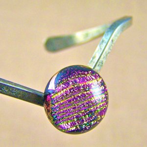 Dichroic V Cuff Bracelet ADJUSTABLE Pink Magenta Striped Fused Glass 1/2" 12mm