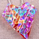 Dichroic Fused Glass HEART Rainbow Confetti PENDANT PIN Orange Teal Opal Shards
