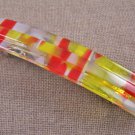 Hair BARRETTE Fused Stained GLASS 3.5" 9cm WHITE Red Yellow Abstract Confetti