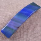 Hair BARRETTE Fused Stained GLASS 3.5" 9cm BLUE Purple Green Vintage Swirl