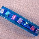 Dichroic Hair Barrette 3.5" 9cm Teal Blue Fused Glass Textured Pink Orange Layer