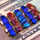 DICHROIC Fused GLASS Men Money Clip Amber Blue Copper Striped Layers Formal Wear