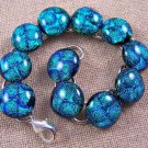 DICHROIC Link Bracelet Teal Green Blue Bubbles Texture Fused Glass .5" X 7.5"
