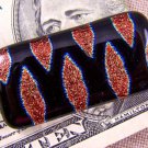 DICHROIC Fused GLASS Men Money Clip Copper Red Black Marquis Darts Formal Wear