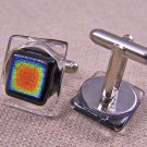 DICHROIC Fused GLASS Cuff Links Copper Gold Square Clear Shards Formal Wear Men