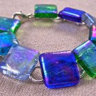 DICHROIC Link Bracelet Purple Blue Rainbow Fused Glass Big Squares 5/8" x 7.5"