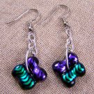 Dichroic Glass Earrings Violet Emerald Green 1/2" Dangle Surgical French Wire
