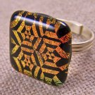 Cocktail RING Adjustable DICHROIC Fused GLASS 3/4" 2cm Copper Orange Black Web
