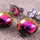Tiny DICHROIC Post EARRINGS 1/4" 7mm Fuchsia PINK Magenta Fused GLASS STUDS