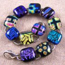 DICHROIC Link Bracelet Gold Teal Blue Purple Fused Glass Patterns Dots Lines .5"