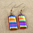 DICHROIC Glass EARRINGS Copper RED Gold Tie Dye Patterned Dangle Surgical 1"