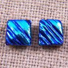 DICHROIC Earrings BLUE Teal Turquoise Ripple Striped Textured Post 1/4" 8mm STUD