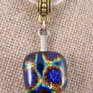 DICHROIC Fused Glass Copper Orange Teal Blue Tie Dye Pattern PENDANT Slide SALE