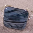COCKTAIL Bracelet Stained GLASS Cuff BIG 1.5" 4cm Black White Gray Zebra Swirl