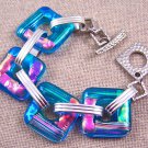DICHROIC Link Bracelet Fused Glass BIG 1" Links Turquoise Blue Opal Pink Green
