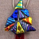 Dichroic Fused Glass CHRISTMAS TREE PIN Colorful Dots Rainbow Textured Shards