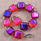 DICHROIC Link Bracelet Red Orange Purple Patterned Clear Fused Glass .5" X 7.5"