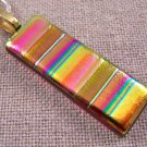 DICHROIC Fused Glass Gold PENDANT Slide Orange Rainbow Striped Crimson Red Back