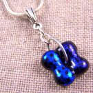 Dichroic Fused Glass Cobalt Deep Blue Purple PENDANT Reversible Overlap Square