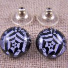 Dichroic Glass Earrings 1/2" Silver White Black Web Mosaic Lace Round 12mm Post