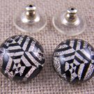 Dichroic Glass Earrings 1/2" Silver Off White Black Web Mosaic Round 12mm Post