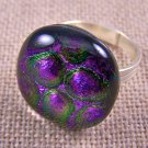 Cocktail RING Adjustable DICHROIC Fused Glass 3/4" 2cm Purple Bubble Dot Texture