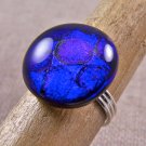 Cocktail Ring Adjustable DICHROIC Fused Glass 3/4" 2cm Cobalt Blue Bubbles Dots