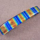 Dichroic Hair Barrette 3.5" 9cm Orange Blue Rainbow Striped Prism Fused GLASS