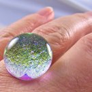 Cocktail Ring Adjustable DICHROIC Fused Glass 3/4" 2cm Clear Gold Yellow Golden