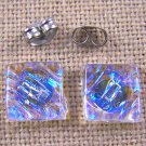 DICHROIC Post EARRINGS 1/3" 1cm Clear Moonstone Blue Ripple Fused GLASS STUDS