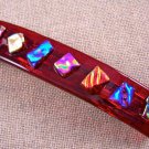 Dichroic Hair Barrette 3.5" 9cm Cranberry Red Fused GLASS Pink Teal Gold Shards