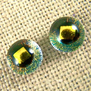 Tiny DICHROIC Post EARRINGS 1/4" 7mm Clear Golden Yellow Fused GLASS STUDS