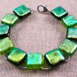 DICHROIC Link Bracelet Golden Yellow Green Fused Glass Swirl Patterns .5" X 7.5"