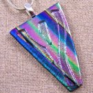 DICHROIC Fused Glass Silver PENDANT Slide Blue Green Magenta Tie Dye Patterned