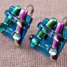 DICHROIC Earrings Turquoise Blue Pink & Green Yellow Euro Lever Dangle 5/8" 13mm